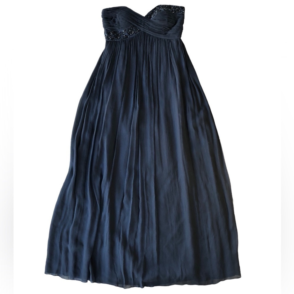 Maggy London Black Silk Strapless Gown with Beaded Detail, size 2